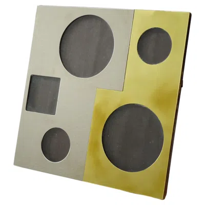 Pre-owned Romeo Rega Italian 1970s Multi Windows Picture Frame In Brass, Chrome And Leather In Brown