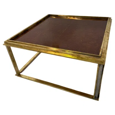 Pre-owned Romeo Rega Italian Brass And Burl Wood Coffee Table, 1970s In Brown