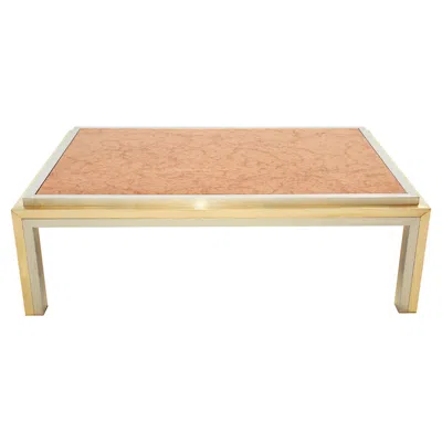 Pre-owned Romeo Rega Italian Brass Chrome Red Marble Coffee Table , 1970s