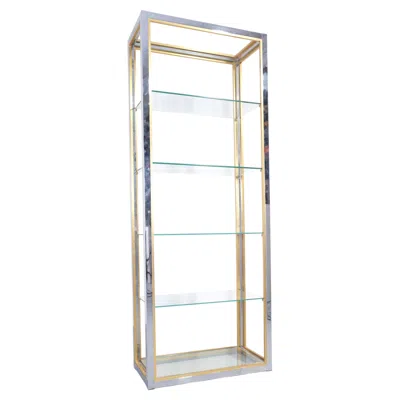 Pre-owned Romeo Rega Italian Chrome And Brass Bookcase With Glass Shelves, C.1970s In Gray