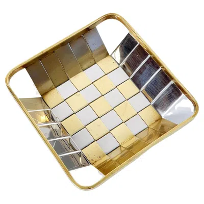 Pre-owned Romeo Rega Italian Metal Basket In Silver And Gold, Modern Design, 1970s Style In Sand