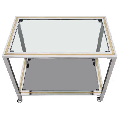 Pre-owned Romeo Rega Italian Midcentury Bar Cart Or Trolley In Brass And Chrome, 1970s In Gray