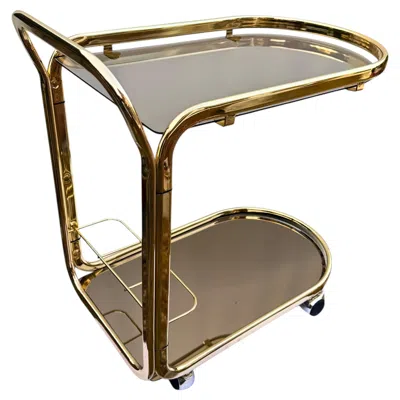 Pre-owned Romeo Rega Italian Mid-century Brass Drinks Trolley With Champagne Mirrored Glass In Brown