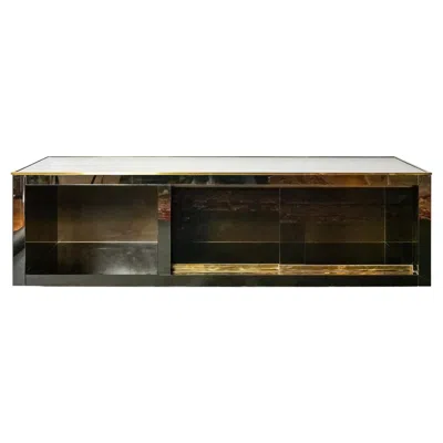Pre-owned Romeo Rega Italian Mid-century Mirrored Sliding Doors Television Sideboard Stand In Brown