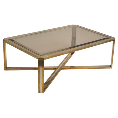 Pre-owned Romeo Rega Italian Mid-century Modernist Chrome And Brass Coffee Table In Brown
