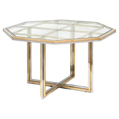 Pre-owned Romeo Rega Italian Modern Octagonal Center Table Of Chrome And Brass With Glass Top In Sand