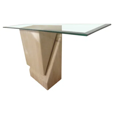 Pre-owned Romeo Rega Italian Postmodern Travertine Console Attributed To Angelo Mangiarotti In Brown