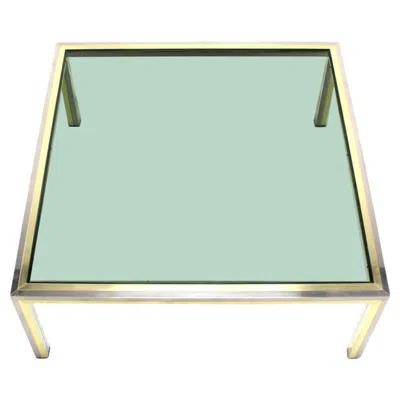 Pre-owned Romeo Rega Large 39" Square Brass Chrome Tinted Glass Top Coffee Center Table  In Gray