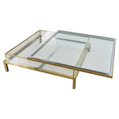 Pre-owned Romeo Rega Large Brass And Chrome Vitrine Coffee Table Attr. Maison Jansen, 1970s In Gray