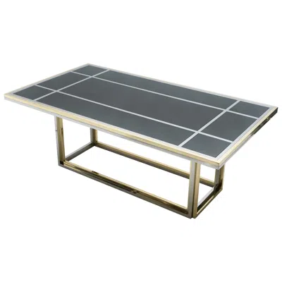 Pre-owned Romeo Rega Large Brass Chrome Black Glass Dining Table , 1970s