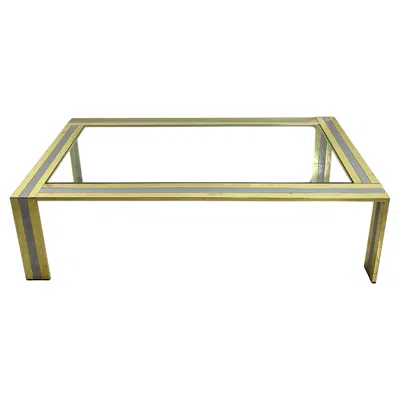 Pre-owned Romeo Rega Large Coffee Table In Brass And Chromed Metal Attributed To , 1970s In Sand