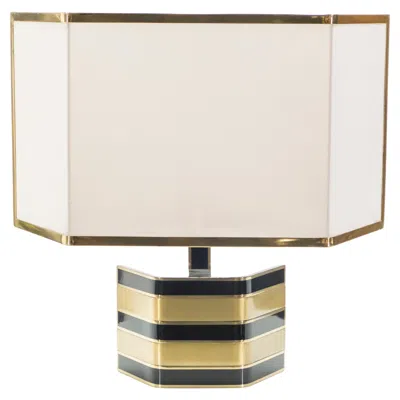 Pre-owned Romeo Rega Large Italian  Brass And Black Table Lamp, 1970s