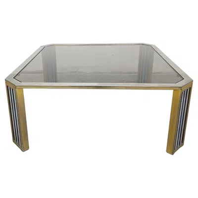 Pre-owned Romeo Rega Large Modernist Sofa Table Attr. To , In Steel And Brass Plated Steel In Gray