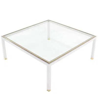 Pre-owned Romeo Rega Large Square Chrome And Brass Mid-century Modern Coffee Table In Gray