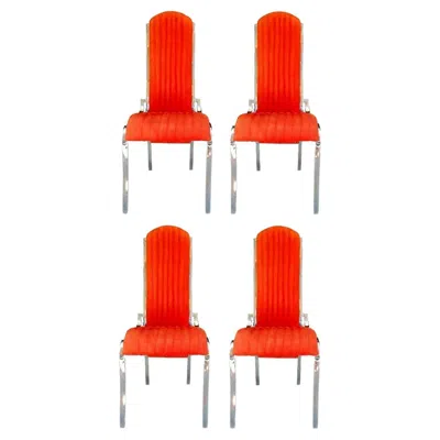 Pre-owned Romeo Rega Lot Of Four Chairs In Steel And Alcantara In The Style Of , 1970s In Red