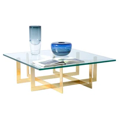 Pre-owned Romeo Rega Low Table With Brass Structure And Thick Moulded Crystal Glass Top In Sand