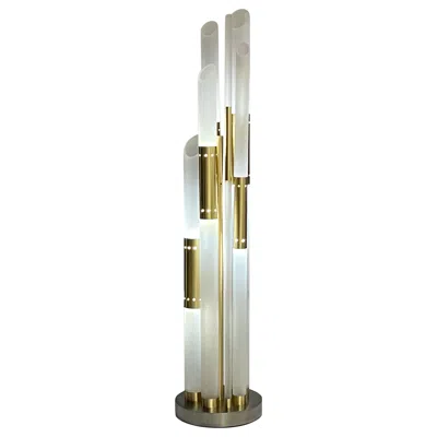 Pre-owned Romeo Rega Lucite Brass Stainless Steel Monumental Sculpture Floor Lamp In Sand