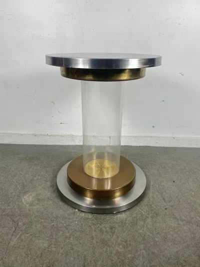 Pre-owned Romeo Rega Lucite / Stainless / Brass Pedestal Table Base, , Italian Modernist In Gray