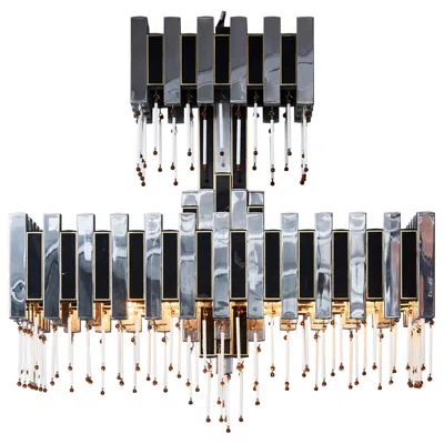 Pre-owned Romeo Rega Mid Century Metal And Glass Chandelier In Transparent
