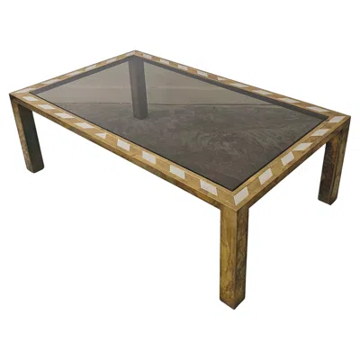 Pre-owned Romeo Rega Mid Century Modern Large Coffee Or Sofa Table Done In Brass, Italy 1970s In Gray