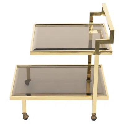 Pre-owned Romeo Rega Midcentury Brass & Smoked Glass Serving Bar Cart  Style, Italy 1970s In Sand