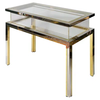 Pre-owned Romeo Rega Mid-century Brass, Chrome Console Table/vitrine/showcase, By  In Sand