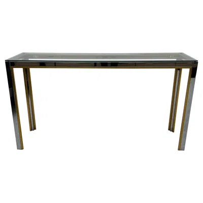 Pre-owned Romeo Rega Mid-century Chrome And Glass Console Table After , Italy In Black