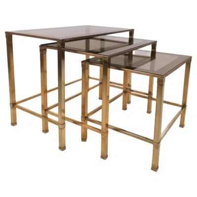 Pre-owned Romeo Rega Midcentury Italian Brass And Glass Set Of 3 Nesting Tables In Brown