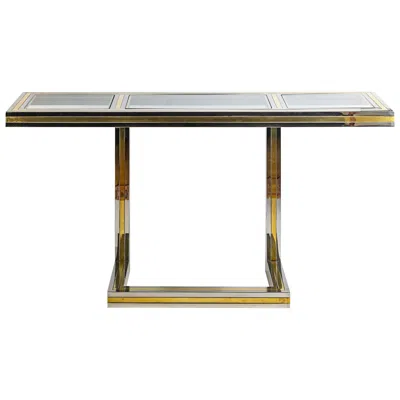 Pre-owned Romeo Rega Midcentury Italian Brass, Chrome And Glass Top Console Table By  In Beige