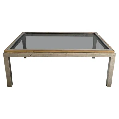 Pre-owned Romeo Rega Mid-century Modern Italian Chrome And Brass Coffee Table By , 1970s In Gray