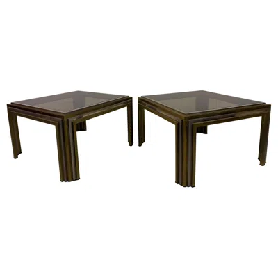 Pre-owned Romeo Rega Mid-century Modern Side Tables, Chrome And Brass, Italy, Circa 1970s In Black