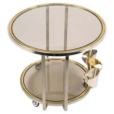 Pre-owned Romeo Rega Midcentury Serving Cart In Brass, Chrome And Glass  Style, Italy 1970s In Sand