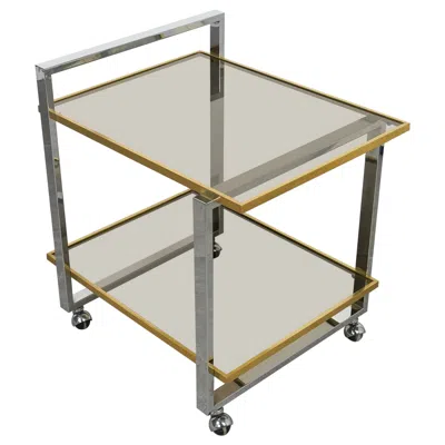 Pre-owned Romeo Rega Midcentury Serving Cart In Chrome, Brass And Glass By , Italy 1970s In Gray