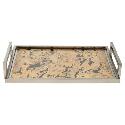 Pre-owned Romeo Rega Midcentury Serving Tray In Chrome, Cork And Glass  Style, Italy 1970s In Brown