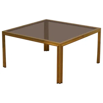 Pre-owned Romeo Rega Midcentury Square Brass And Glass Sofa Table, 1970 In Brown