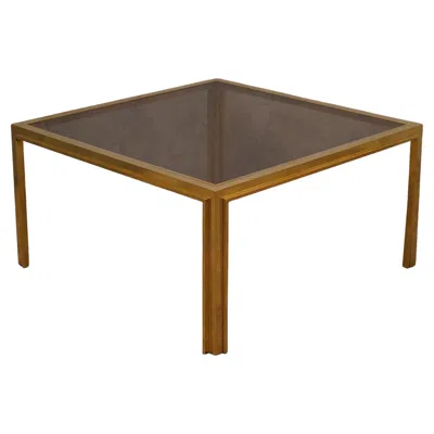 Pre-owned Romeo Rega Midcentury Square Brass And Glass Sofa Table, 1970 In Brown