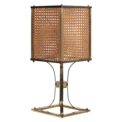 Pre-owned Romeo Rega Midcentury Table Lamp Brass, Glass And Wicker  Style, Italy 1970s In Brown