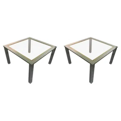 Pre-owned Romeo Rega Pair Of 1970 Side Tables Attributed To  Chromium Metal And Brass. In Gray