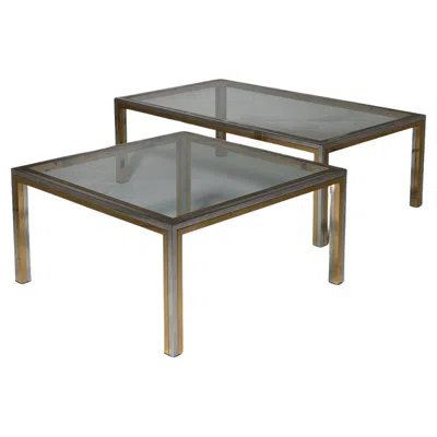Pre-owned Romeo Rega Pair Of Brass And Chrome  Style Coffee Tables, Italy, 1970s In Gray