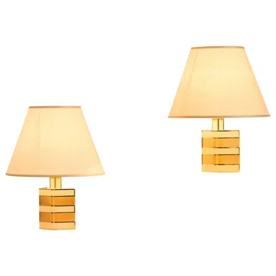 Pre-owned Romeo Rega Pair Of Brass Table Lamps Att. To  In Orange