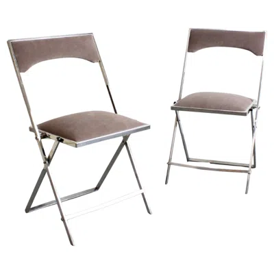 Pre-owned Romeo Rega Pair Of Chairs With Chrome-plated Metal Frames And Brown Chenille Upholstery