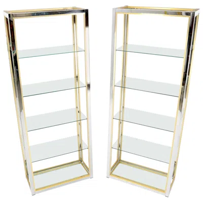 Pre-owned Romeo Rega Pair Of Chrome Brass And Glass Mid-century Modern Étagères In Sand