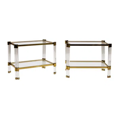 Pre-owned Romeo Rega Pair Of Lucite And Brass Side Tables, Italy 1970s In Sand