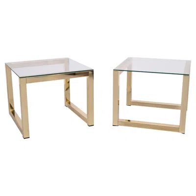 Pre-owned Romeo Rega Pair Renato Zevi Brass Square Side Tables 1970s Italy In Sand