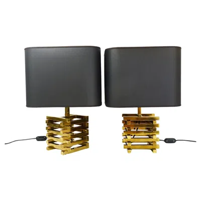 Pre-owned Romeo Rega Pair  Midcentury Brass Table Lamps, Italy, 1970s In Black