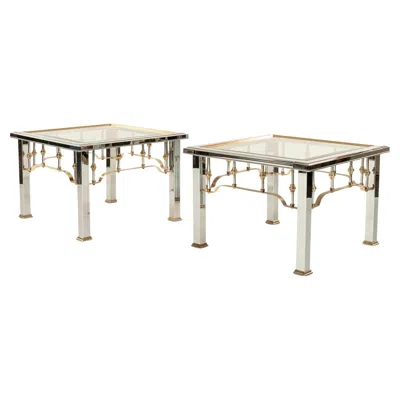 Pre-owned Romeo Rega Pair  Style Chrome Brass & Glass Side Tables In Sand
