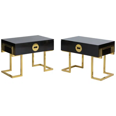 Pre-owned Romeo Rega Pair Sculptural Bedside End Tables Drawer Black Brass Painted 1970s