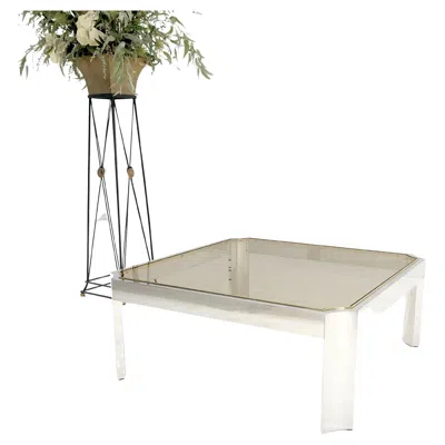 Pre-owned Romeo Rega Polished Aluminum Brass Basel Smoked Glass Top 37" Square Coffee Table Mint! In Sand
