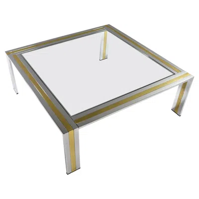 Pre-owned Romeo Rega Renato Zevi Square Coffee Table In Brass Chrome And Glass, Italy, Circa 1970 In Gray