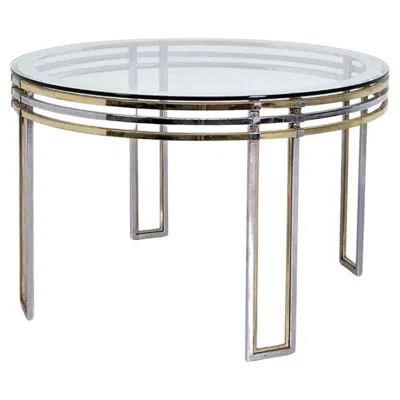 Pre-owned Romeo Rega 's Round Dining Table Of Brass, Steel And Decorated Glass, 70s In Gray
